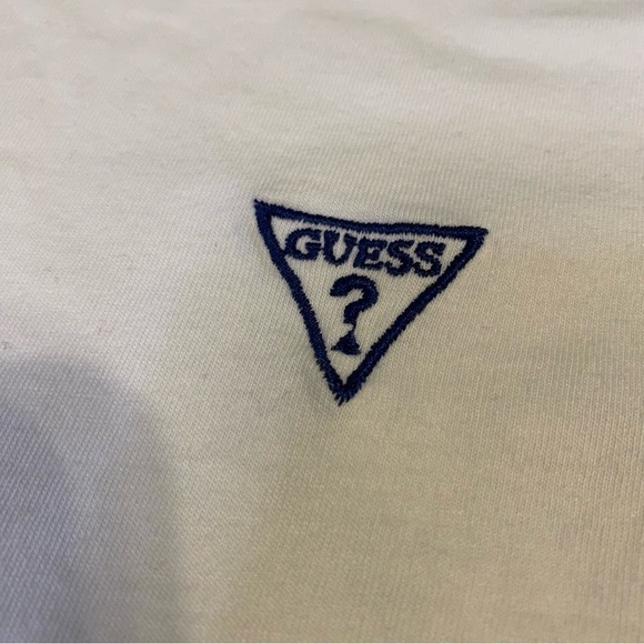 Guess White/Navy Ringer Retro Embroidered Logo T-Shirt, size L - Picture 4 of 10